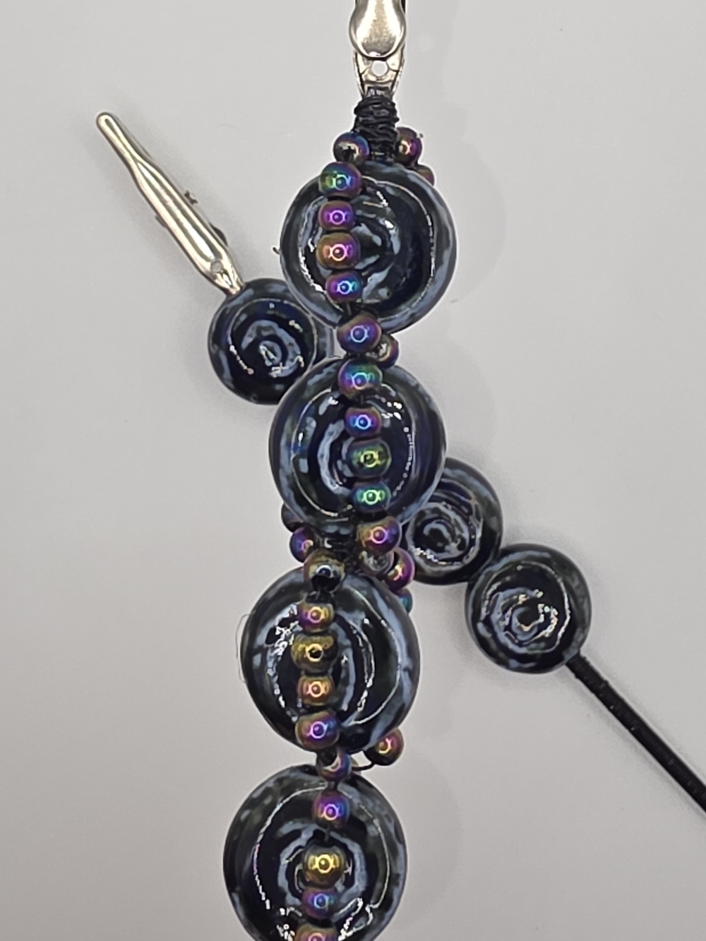 Artisan Navy Blue Beaded Clips - Picture 2 of 4